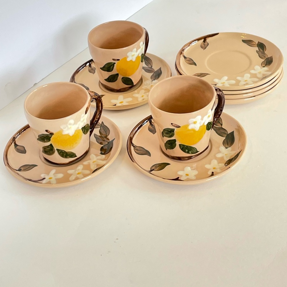 Vintage Hollywood Ware Orchard Orange Blossom Coffee/ Tea Cups Saucers~Lot Of 10